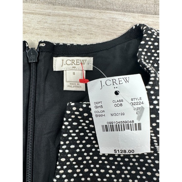 J. Crew Blk/White Textured Dot Print Split Neck Sleeveless Sheath Dress Sz 8 NWT - Picture 4 of 13
